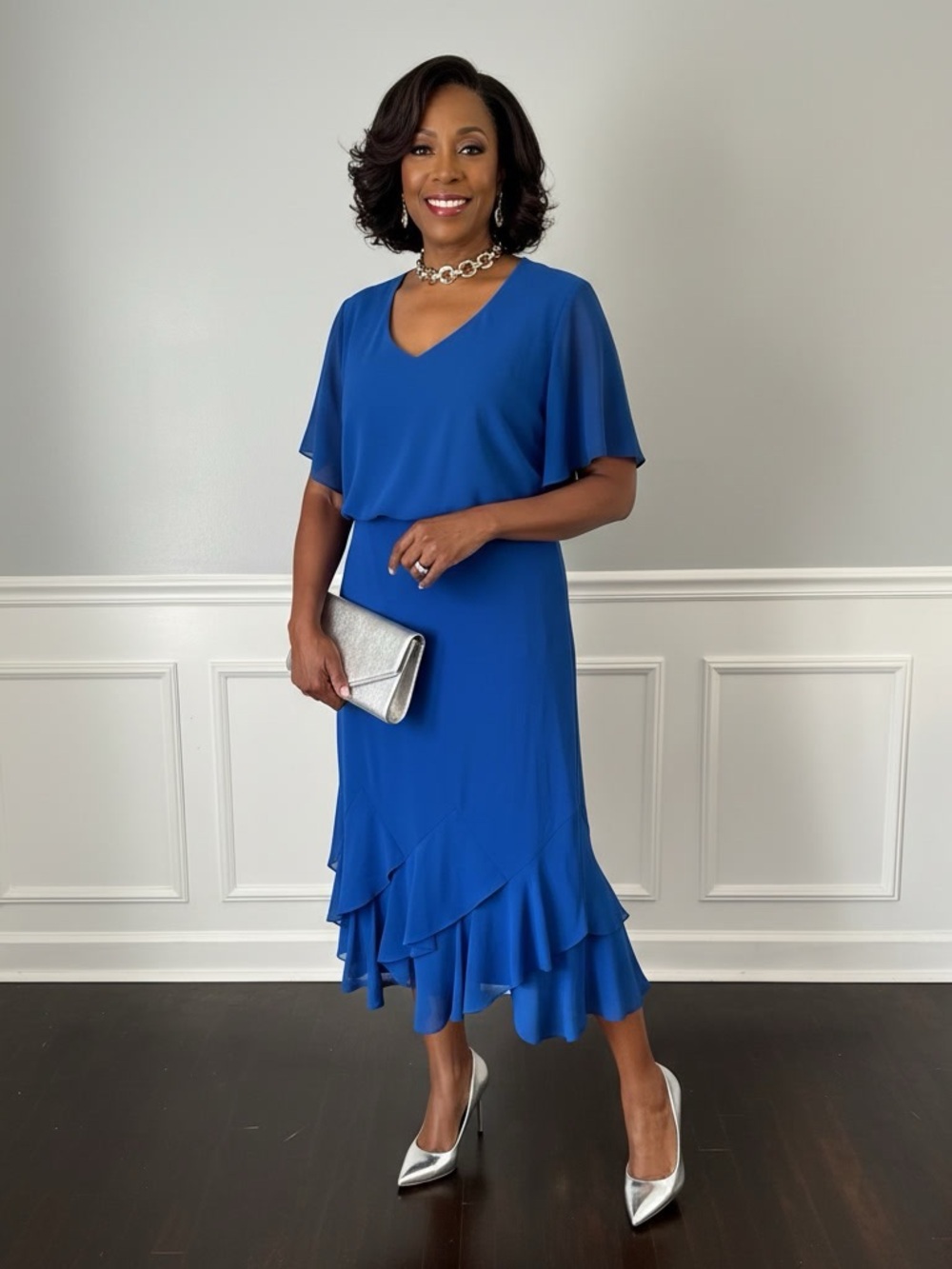 J.B.S. Royal Blue 2-Piece Chiffon Skirt Set NWT Plus Size 34W